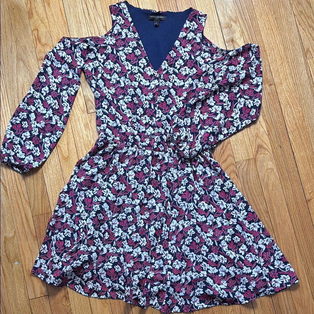 Banana Republic Dress Women's Blue Pink Smocked Sundress Bishop Sleeves Size 8